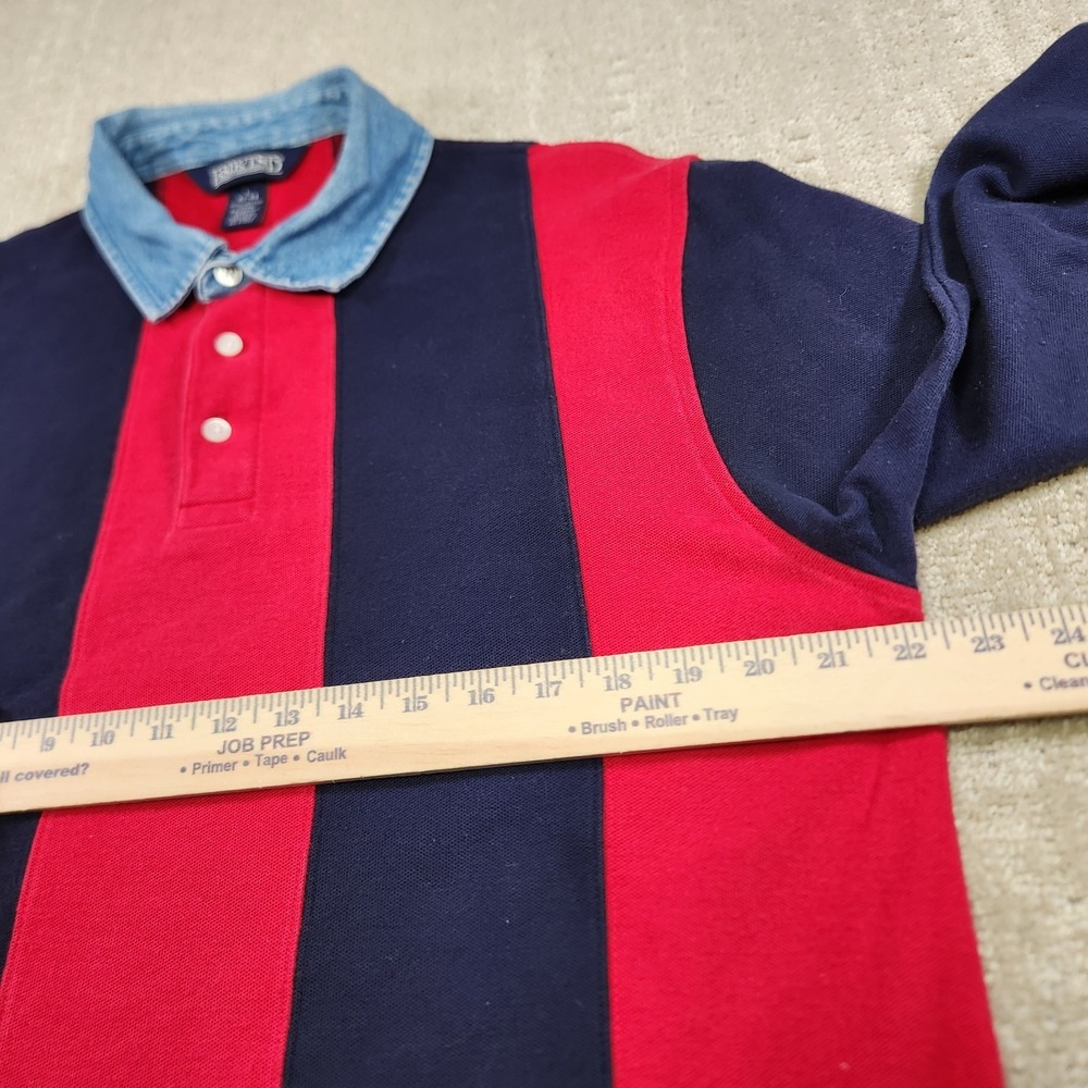 Vintage Lands End Rugby Shirt Men‎ Large Denim Chunky Vertical Striped Blue Red - Picture 6 of 9